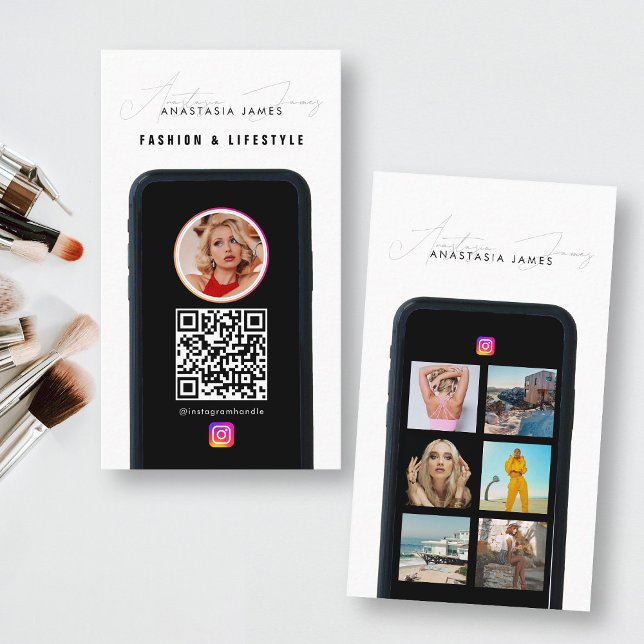 Tarjeta De Visita Moderno 6 Photo Feed Grid Social Media QR Code (Modern 6 Photo Feed Grid Social Media QR Code Business Card)