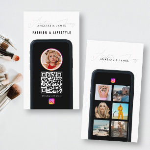 Tarjeta De Visita Moderno 6 Photo Feed Grid Social Media QR Code