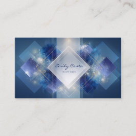 Tarjeta De Visita Moderno Abstracto Geométrico Azul y Dorado Brillan