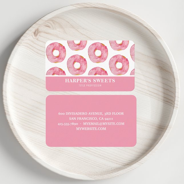 Tarjeta De Visita Moderno acuarela color rosa Donuts Profesionales (Subido por el creador)