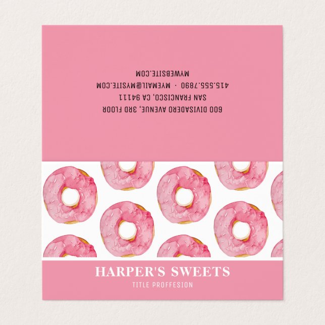 Tarjeta De Visita Moderno acuarela color rosa Donuts Profesionales  (Exterior desplegado)