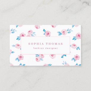 Tarjeta De Visita Moderno acuarela floral color rosa azul profesiona