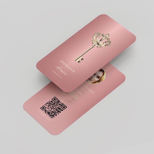 Tarjeta De Visita Moderno agente inmobiliario de Realtor Rosegold Ke (Modern Realtor Real Estate Agent Rosegold Key Business Card
)