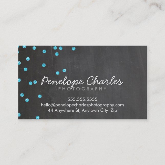 Tarjeta De Visita MODERNO aqua azul purpurina confetti puntos de piz (Anverso)