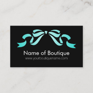 Tarjeta De Visita Moderno Aqua Boutique y Black Girly Ribbon