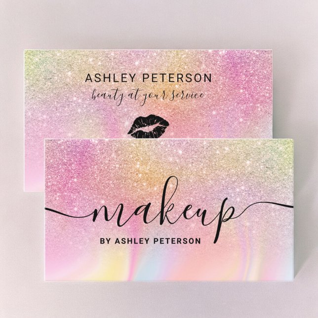 Tarjeta De Visita Moderno arcoiris purpurina mármol giratorio maquil (Modern rainbow glitter marble girly pink makeup business card)