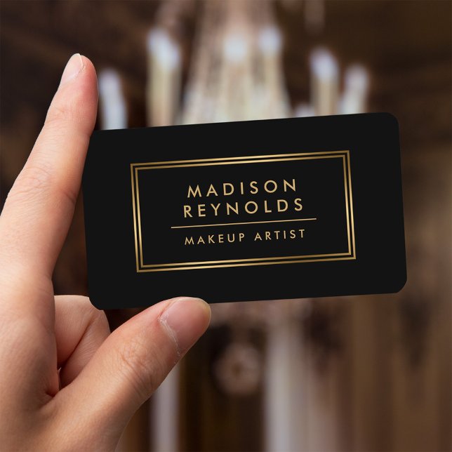 Tarjeta De Visita Moderno artista de maquillaje Black Gold (Subido por el creador)