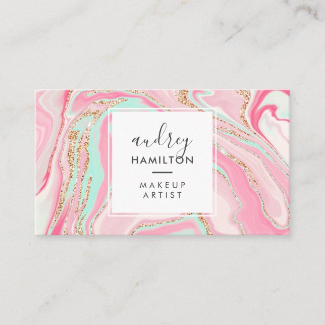 Tarjeta De Visita Moderno artista de maquillaje elegante de rosa de  (Anverso)