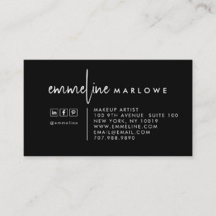 Tarjeta De Visita Moderno artista de maquillaje mínimo negro