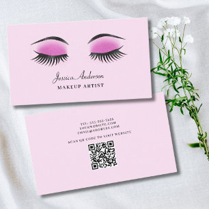 Tarjeta De Visita Moderno artista de maquillaje rosa QR Código tarje