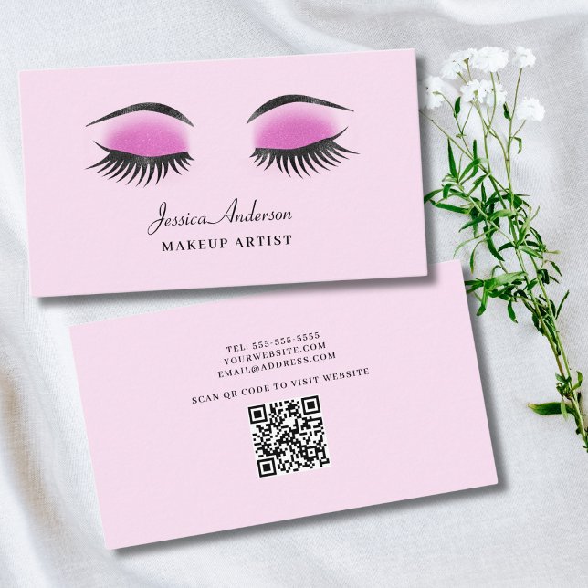 Tarjeta De Visita Moderno artista de maquillaje rosa QR Código tarje (Subido por el creador)