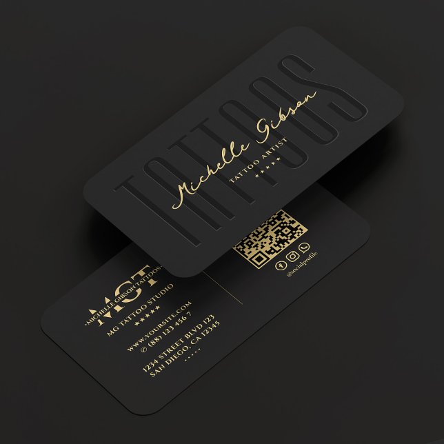 Tarjeta De Visita Moderno artista de tatuaje tatuista monograma negr (Modern Tattooist Tattoo Artist Monogram Black Gold Business Card
)