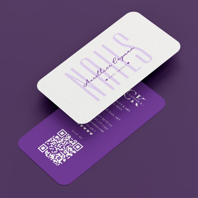 Tarjeta De Visita Moderno artista de uñas Nail Tech Royal Purple Mon (Modern Nail Artist Nail Tech Royal Purple Monogram Business Card
)