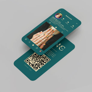 Tarjeta De Visita Moderno artista de uñas Salon Dark Oro Verde azula