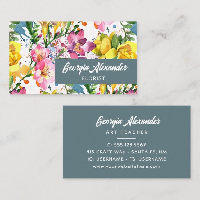 Tarjeta De Visita Moderno artista florista de acuarela de moda (Anverso / Reverso)
