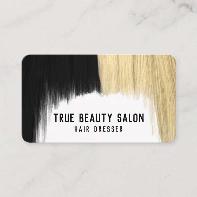 Tarjeta De Visita Moderno Artsy Blonde Black Hair Dresser (Anverso)