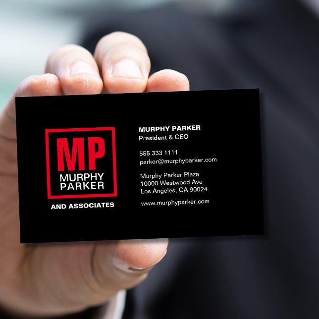Tarjeta De Visita Moderno audaz Square Monograma Negro Rojo (Subido por el creador)