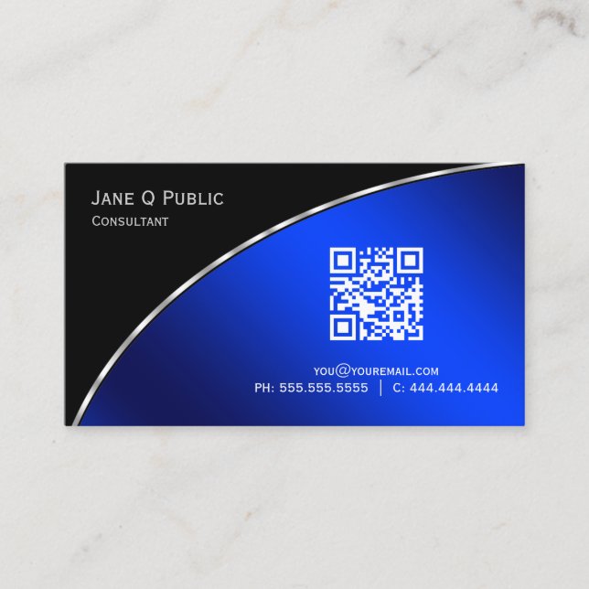 Tarjeta De Visita Moderno azul brillante QR Elegante Profesional (Anverso)