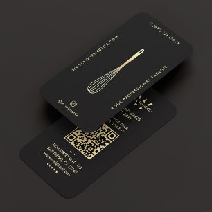 Tarjeta De Visita Moderno Baker Caterer Black Faux Gold Whisk