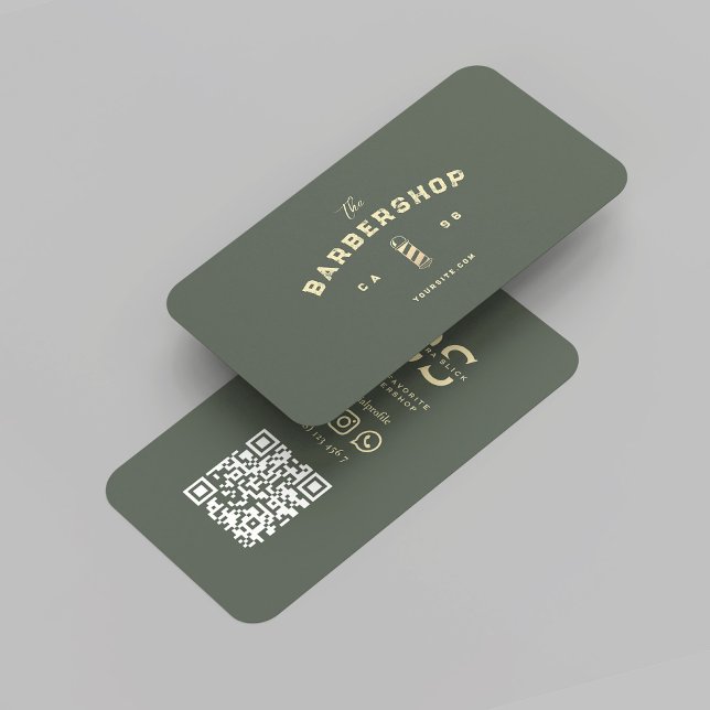 Tarjeta De Visita Moderno Barber Monograma Barbershop Sage Green (Modern Barber Monogram Barbershop Sage Green Business Card
)