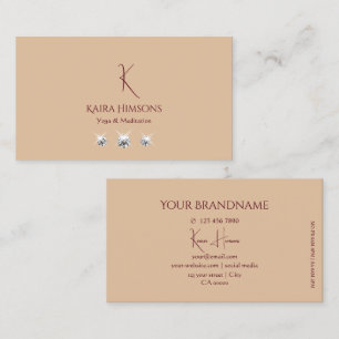 Tarjeta De Visita Moderno beige sencillo con monograma y joyas de lu