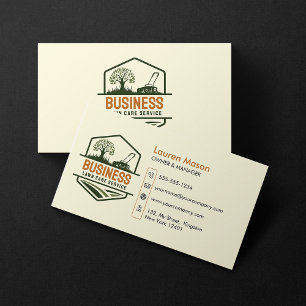 Tarjeta De Visita Moderno Biege Green Brown Care Mow Landscaping