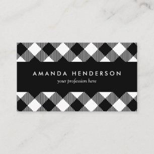 Tarjeta De Visita Moderno Black and White Check Gingham Pattern Busi