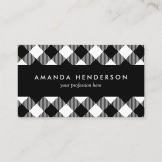 Tarjeta De Visita Moderno Black and White Check Gingham Pattern Busi
