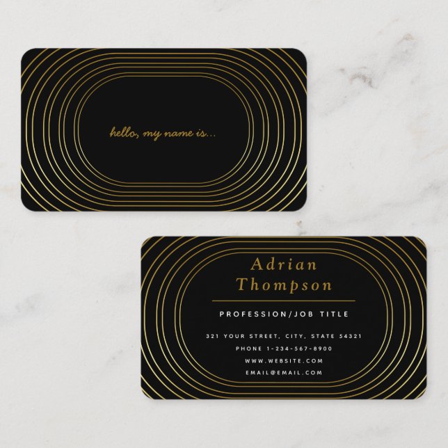 Tarjeta De Visita Moderno Black & Gold Elegant Hello (Anverso / Reverso)