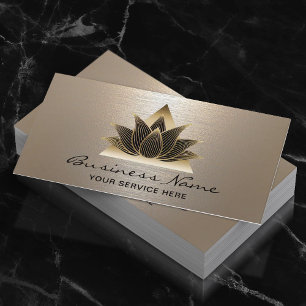 Tarjeta De Visita Moderno Black & Gold Lotus Logo Wellness Salon Spa