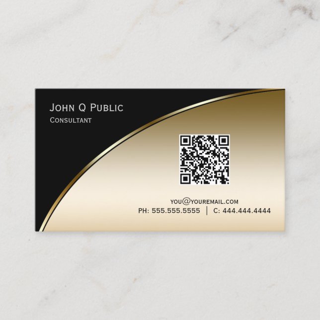 Tarjeta De Visita Moderno Black Light Gold QR Elegante Profesional (Anverso)