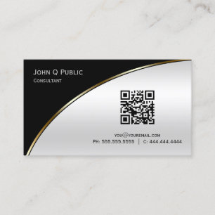 Tarjeta De Visita Moderno Black Light Silver QR Elegante Profesional