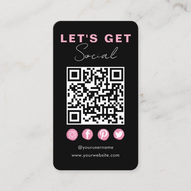 Tarjeta De Visita Moderno Black Pink Connect Con El Código QR De Los (Anverso)