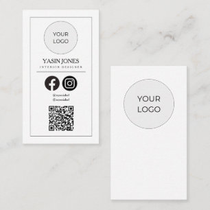 Tarjeta De Visita Moderno blanco limpio código QR negocio de redes s