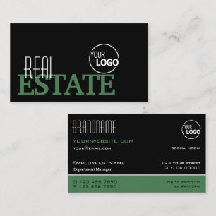 Tarjeta De Visita Moderno blanco verde negro simple estilo con logot