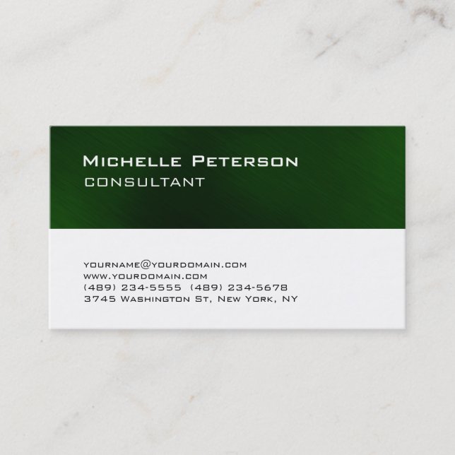 Tarjeta De Visita Moderno blanco verde oscuro de moda (Anverso)