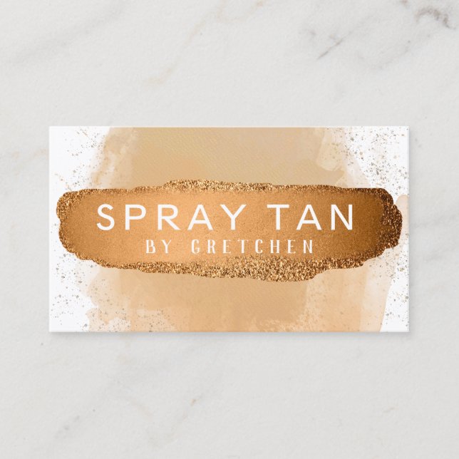 Tarjeta De Visita Moderno Blanco Y Bronce Spray Tan Móvil (Anverso)