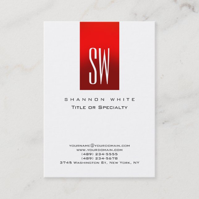 Tarjeta De Visita Moderno blanco y monograma elegante (Anverso)