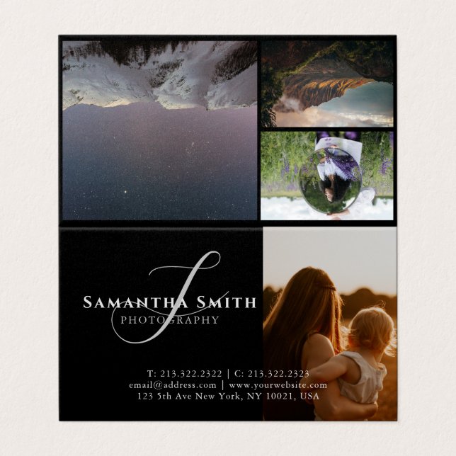 Tarjeta De Visita Moderno blanco y negro 4 fotos fotografía doblada (Exterior desplegado)