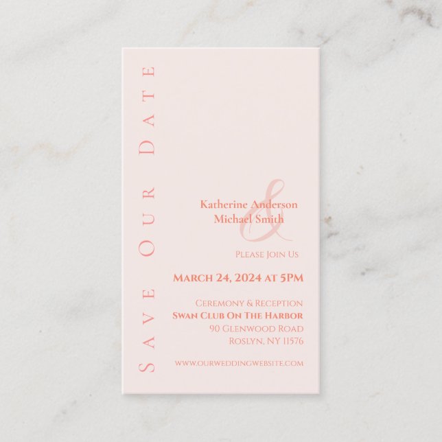 Tarjeta De Visita Moderno Blush-Save the Date- (Anverso)