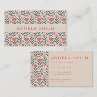 Tarjeta De Visita Moderno Boho Beige Floral Verde Teal