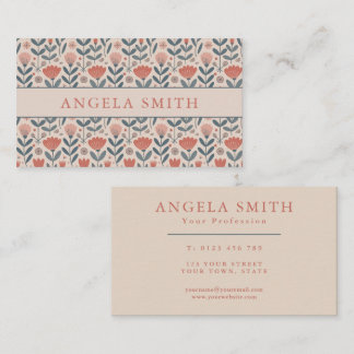 Tarjeta De Visita Moderno Boho Beige Teal Floral