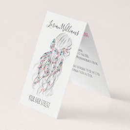 Tarjeta De Visita Moderno Boho Blanco Negro Wavy Hair Style Floral