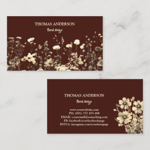 Tarjeta De Visita Moderno Boho Elegante Flor Silvestre Floral