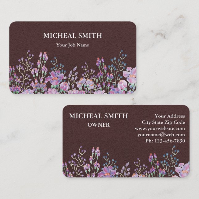Tarjeta De Visita Moderno Boho Floral Kraft (Anverso / Reverso)