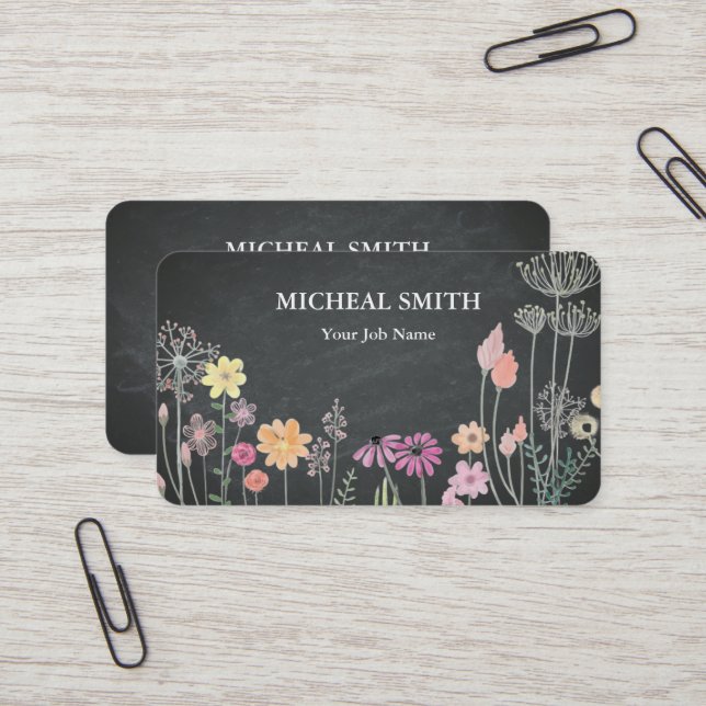 Tarjeta De Visita Moderno Boho Floral Kraft (Anverso/Reverso In Situ)