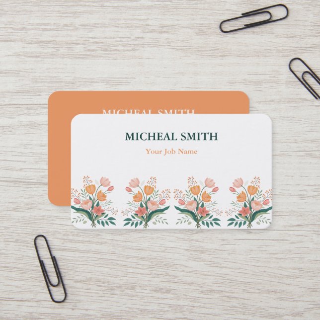 Tarjeta De Visita Moderno Boho Floral Kraft (Anverso/Reverso In Situ)