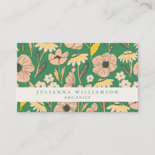 Tarjeta De Visita Moderno Boho Floral Rosa Verde Colorido