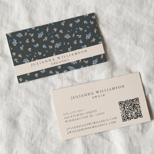 Tarjeta De Visita Moderno Boho Floral Vintage Suave Jardín Negro QR