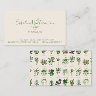 Tarjeta De Visita Moderno Boho Verde Blanco Plantas Botánico Florist
